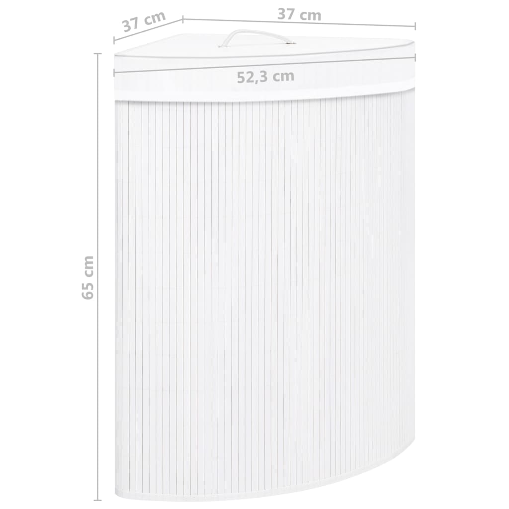 Cesto Portabiancheria Angolare in Bambù Bianco 60 L